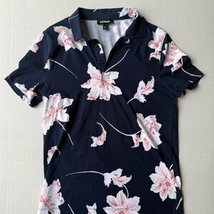 Express Blue and Pink Floral Polo Shirt